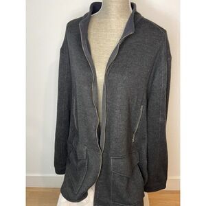 Perry Ellis Sweater Jacket Mens 3X Grey Full Zip Wool Blend Fleece Lined